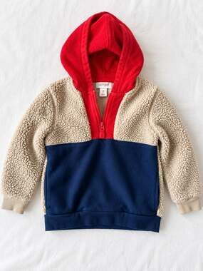 Cat & Jack Toddler 5T Sherpa Fleece Hoodie Red Navy Colorblock Quarter Zip